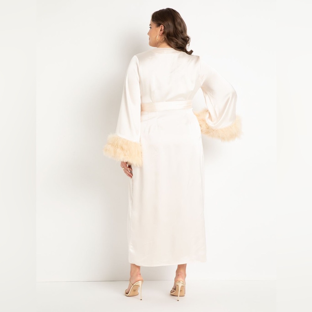 Satin Maxi Dress with Feather Trim - Picture 3 of 4